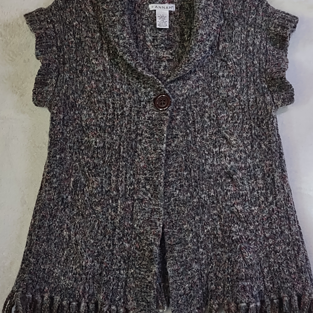 Hannah Charcoal Knit Wool Blend Cardigan with Fringe